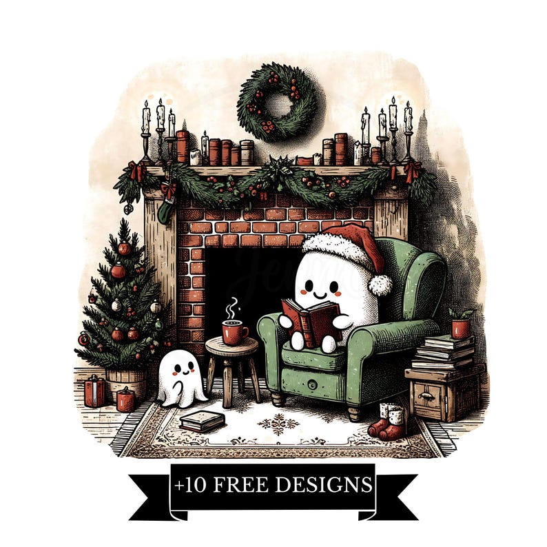 Christmas Reading Ghost Clipart, Ghost Reading PNG, Book Lover ...