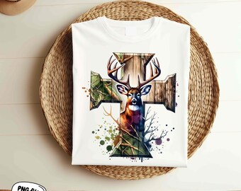 Camo Cross Hunting png, Christian Hunter png, Bible Nature Outdoor png, Camouflage Cross png, Faith Hunt, Buck Cross png, men shirt design