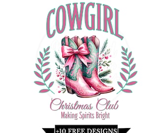 Cowgirl Christmas Club PNG, Christmas Season Png, Western Christmas PNG, Coquette Bow Cowgirl Christmas png, Trendy Aesthetic Retro