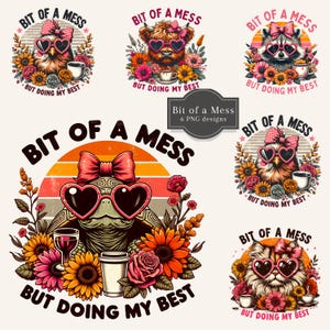 Bit Of a Mess But Doing My Best Anxiety PNG, Funny Designs, Sublimation Designs, Digital Download PNG Instant Digital, cute raccoon, 6 files