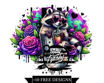 Stay Trashy Raccoon PNG, Feral Raccoon png, Funny Hoodie png, Retro Raccoon png, Trendy Retro Aesthetic, sublimination design