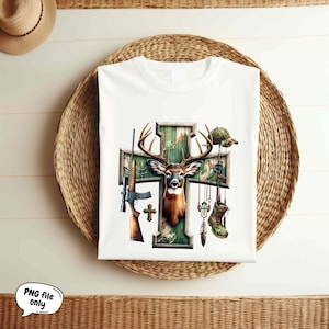 Camo Cross Hunting png, Christian Hunter png, Bible Nature Outdoor png, Camouflage Cross png, Faith Hunt, Buck Cross png, men shirt design