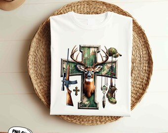 Camo Cross Hunting png, Christian Hunter png, Bible Nature Outdoor png, Camouflage Cross png, Faith Hunt, Buck Cross png, men shirt design