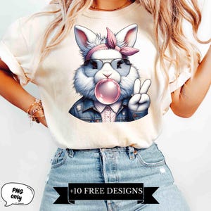 Easter Bunny Coquette Png, Bunny blowing bubble gum png, Happy Easter png, Coquette Bunny png, Coquette Easter png, Kids Easter Sublimation