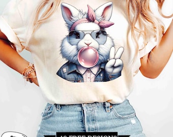 Easter Bunny Coquette Png, Bunny blowing bubble gum png, Happy Easter png, Coquette Bunny png, Coquette Easter png, Kids Easter Sublimation