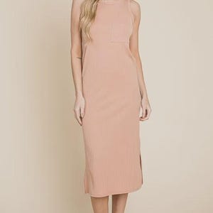 Knit Sleeveless Midi Dress, Women Summer Dress, midi linen dress, lounge wear dress, Knit Midi Dress