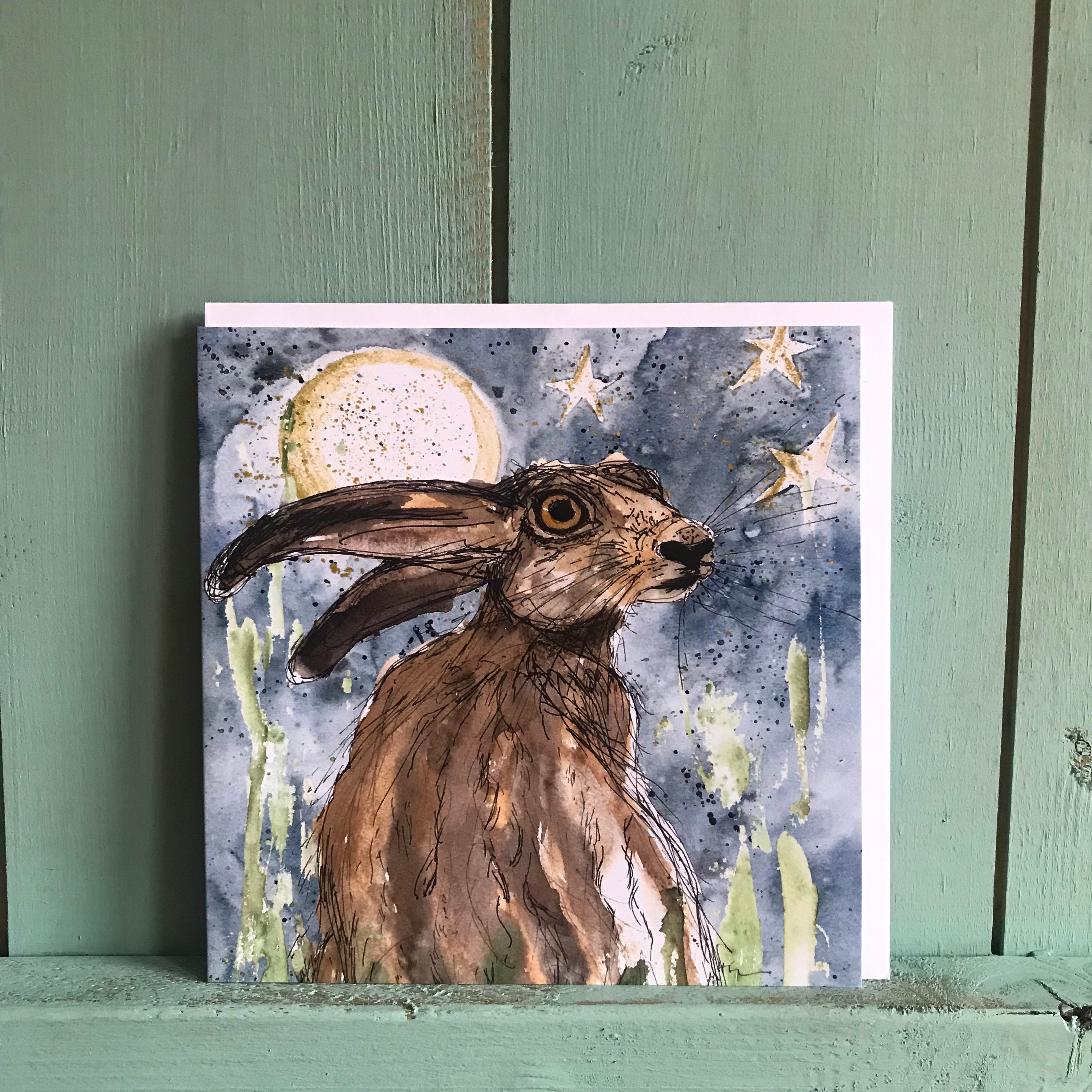 Luna Moon Hare Card - Etsy UK
