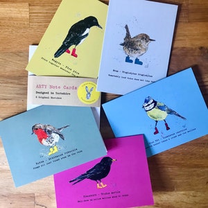 Garden birds in wellies note cards  - pack of 5 blank cards for your messages