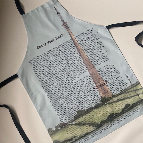 Emley Moor Mast Words and interesting facts and figures Cotton Apron - Huddersfield landmark Yorkshire