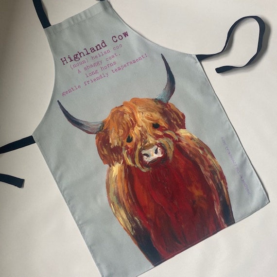 Pale Blue Highland Cow Cotton Apron