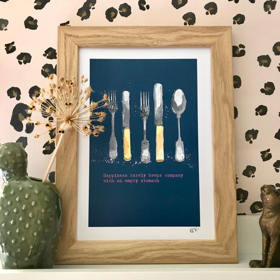 Navy Vintage Cutlery Print