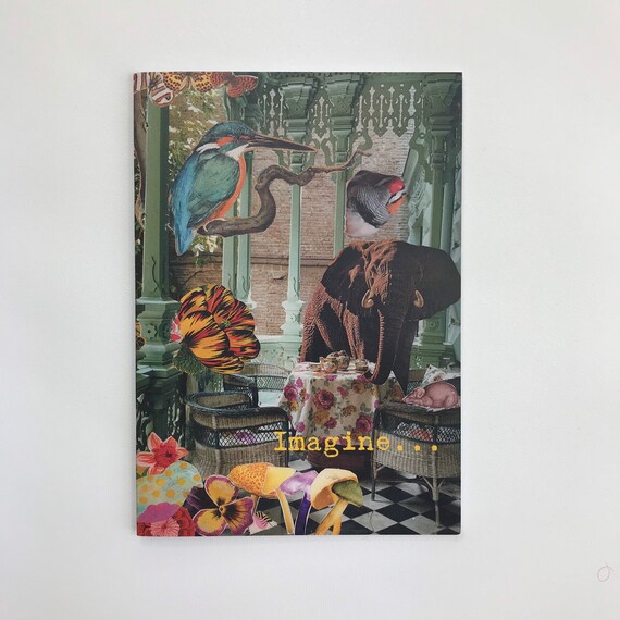 Imagine Elephant Notebook - A5 from an original collage design - plain