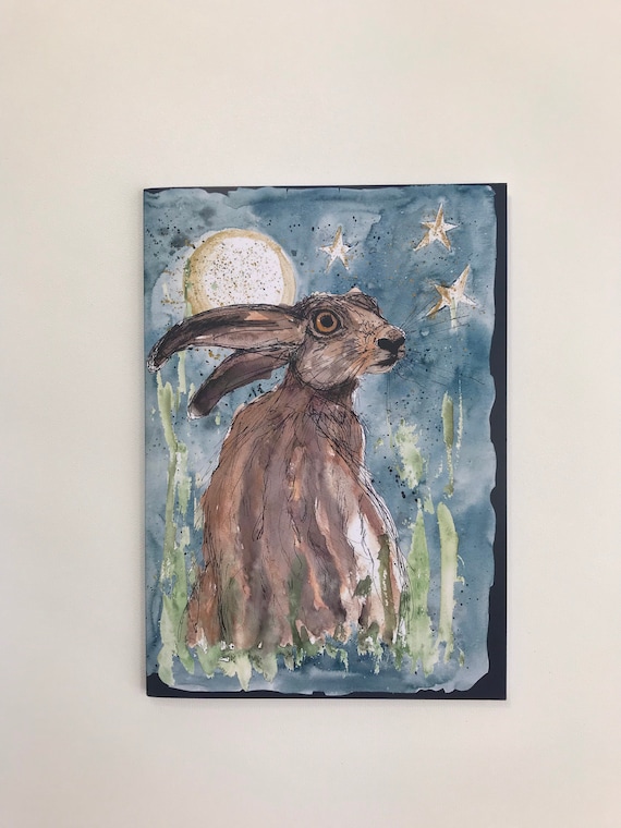 Arty Note Book - Luna Moon Hare starry night - plain