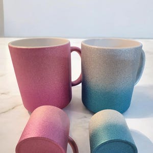 グリッターマグカップ/フォトマグカップ、パーソナライズ。母の日、子供用カップ、結婚祝い、洗礼式、独身パーティー、オフィスなど。グラデーション付き