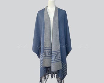 Reversible Ruana - Peruvian Shawl Cape made of Baby Alpaca Wool