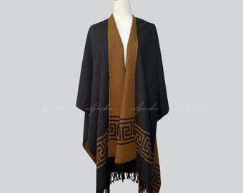 Reversible Ruana - Peruvian Shawl Cape made of Baby Alpaca Wool