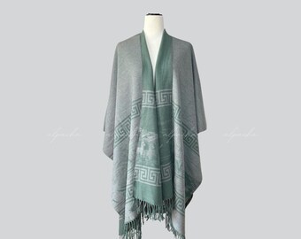 Reversible Ruana - Peruvian Shawl Cape made of Baby Alpaca Wool