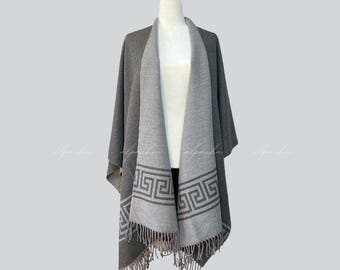 Reversible Ruana - Peruvian Shawl Cape made of Baby Alpaca Wool