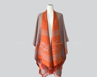 Reversible Ruana - Peruvian Shawl Cape made of Baby Alpaca Wool