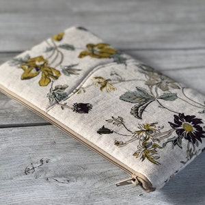 Bellissimo astuccio, pochette, pochette per piccoli oggetti, piccola borsa, borsetta/custodia per caricabatterie/lino/floreale/regalo perfetto/presente