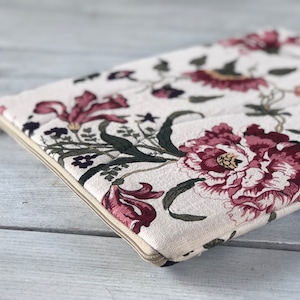 Housse florale pour ordinateur portable, housse pour MacBook, étui pour ordinateur portable pour tous les types d'ordinateurs portables/lin/rembourrée (poche matelassée pour ordinateur portable) Cadeau parfait/cadeau