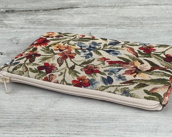 Floral Tapestry Zipper Pouch, Small Makeup Bag, Coin Purse