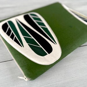 Bolsa de lino verde con cremallera - Clutch Art Déco - Neceser hecho a mano