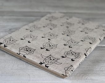 Linen Zipper Pouch with Owl Print, Cosmetic Bag, Pencil Case
