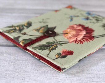 Floral Fabric Book Cover, Padded Book Sleeve with Button Closure