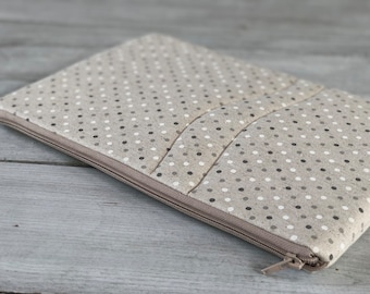 Linen Laptop Sleeve, Padded Tablet Case, Polka Dot Fabric Cover