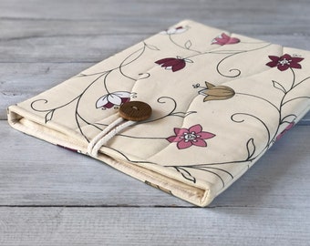 Floral Fabric Book Cover, Padded Book Sleeve with Button Closure
