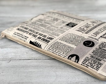 Newspaper Design Sleeve, Quilted Laptop Sleeve, Cotton Laptop Case, Handmade Computer Case, Phone Case/ Padded / Perfect gift/Present #Mlaik