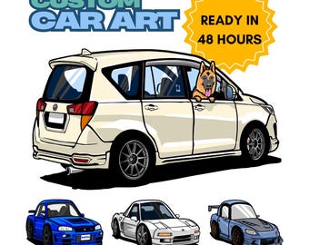 Dibujo animado de coche personalizado / Ilustración digital personalizada de coche / Para él, para ella / Ideas para regalos
