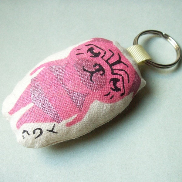 Pink Bikini Pug keychain, purse charm, bag charm, stenciled and stuffed