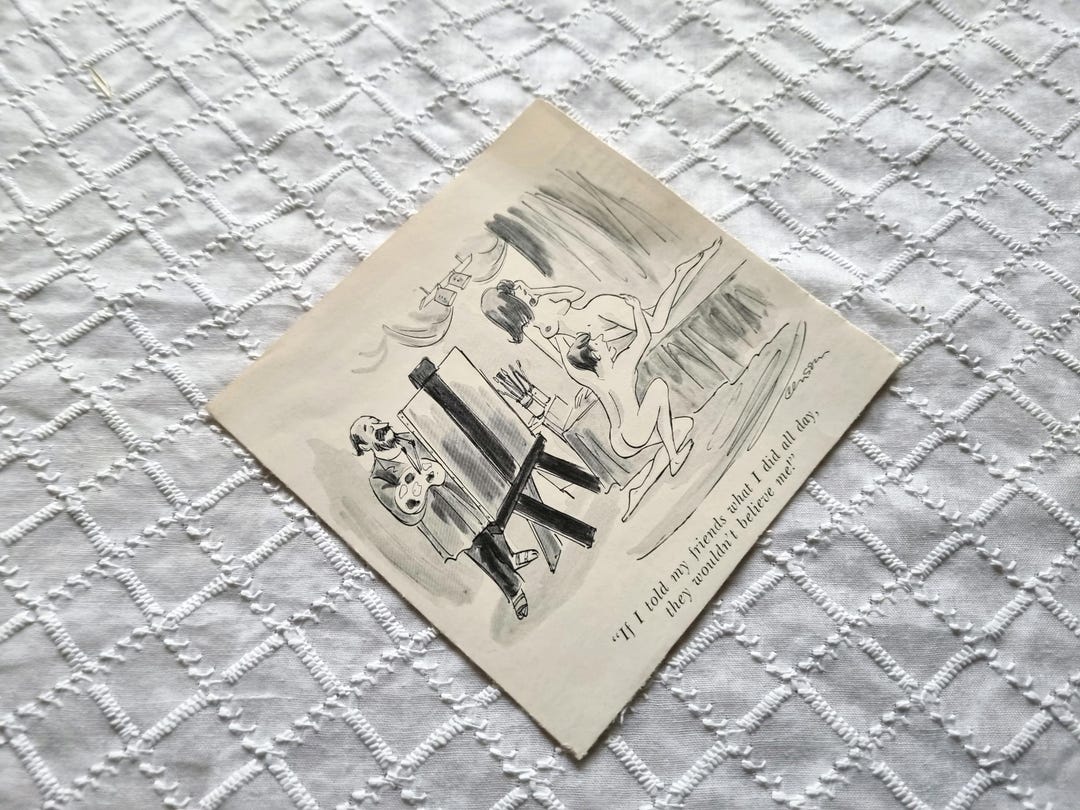 Vintage Cartoon Illustration Print, 1970s Risqué Humor Drawing, Small ...