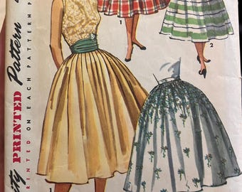 Vintage Simplicity Sewing Pattern 1490, Skirt and Cummerbund, 1956, Rockabilly, Uncut Factory Folded, Waist 26, Hip 35