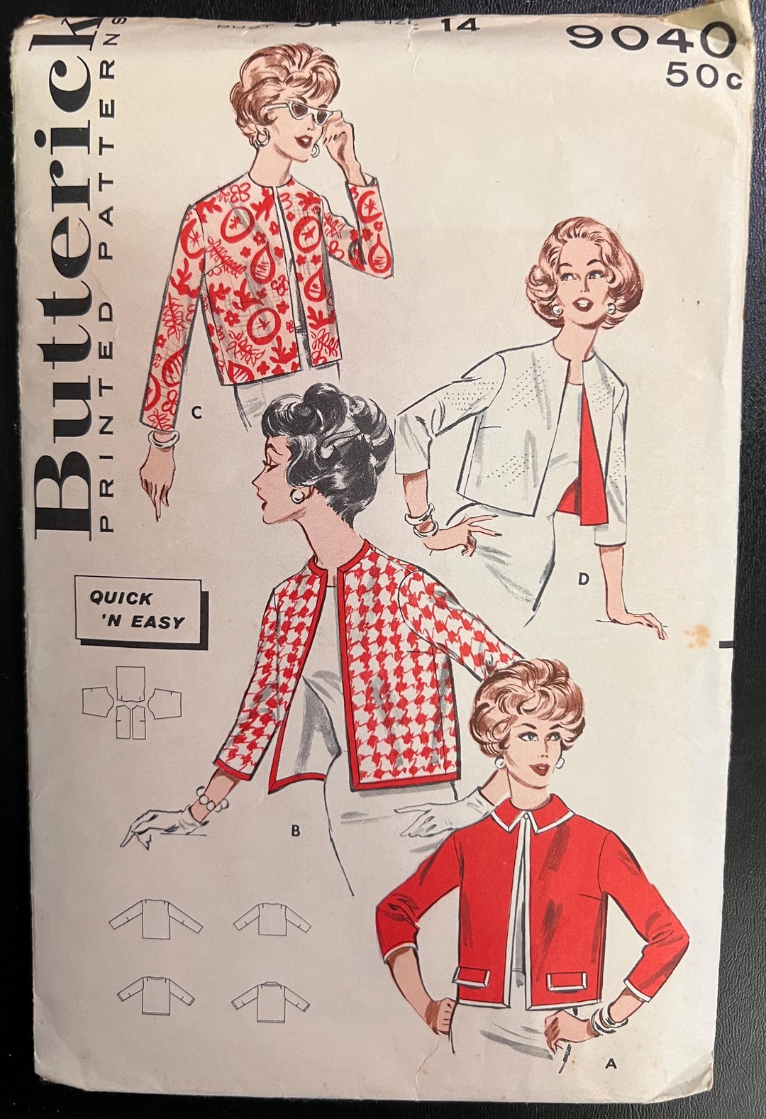Vintage Butterick Sewing Pattern 9040, Quick ‘n Easy Jacket Wardrobe ...