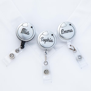 Custom Name Nurse Badge Reel with Stethoscope | Classy Badge ID Holder | Personalized RN Gift | Nursing Student Badge Clip | Medical ID Reel