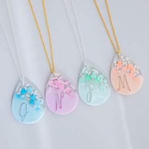 Personalized Name Necklace for Kids | Handmade Custom Resin Initial Sprinkle Pendant in Pastel | Silver Plated Kids Cute Candy Necklace Gift
