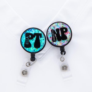 Custom Name Nurse 3d Glitter Badge Reel with Credentials | Badge ID Holder | Personalized RN Gift | Nursing Student Badge Clip | Medical ID