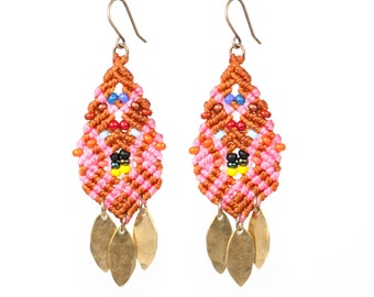 Beaded Woven Leaves Earrings