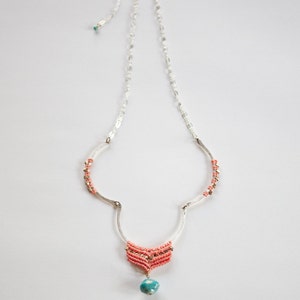 Kuzua Necklace salmon and turquoise SILVER image 2