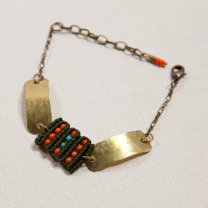 Circuit Bracelet with hammered brass (orange beads)