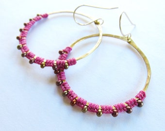 Full Moon Rising Hoops in magenta and antique brass