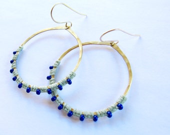 Full Moon Rising Hoops in mint and dark blue