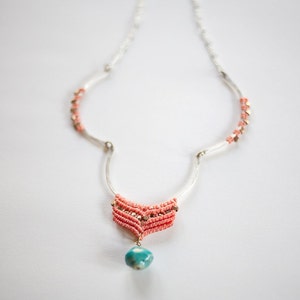 Kuzua Necklace salmon and turquoise SILVER image 1