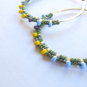 Full Moon Rising Hoops in sage green and periwinkel and yellow image 4