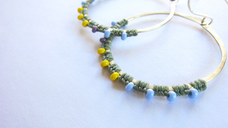 Full Moon Rising Hoops in sage green and periwinkel and yellow image 4