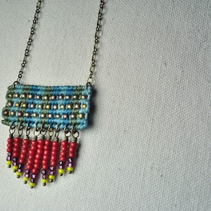 Circuit Necklace with Beaded Fringe in Sage/Red image 1