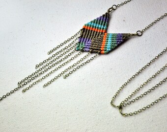 Single Chevron Necklace Olive Purple Orange